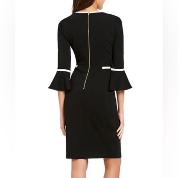 Calvin Klein Black Dress with Bell Sleeve and white piping detail, size 6 - Picture 3 of 8